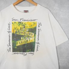 画像1: 90's "ASHBURY HAIGHT" 交差点イラスト 向日葵プリントTシャツ XL (1)