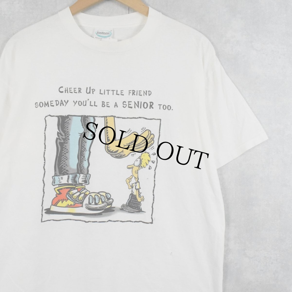 画像1: 90's USA製 "CHEER UP LITTLE FRIEND..." シュールイラストプリントTシャツ L (1)