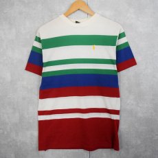 画像1: 【SALE】 90's POLO Ralph Lauen USA製 マルチボーダー柄 ロゴ刺繍Tシャツ (1)