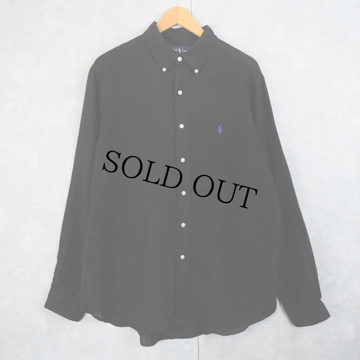 画像1: Ralph Lauren リネン ボタンダウンシャツ BLACK L (1)