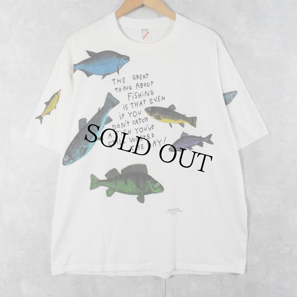 画像1: 90's SHOEBOX USA製 魚イラストプリントTシャツ XL (1)