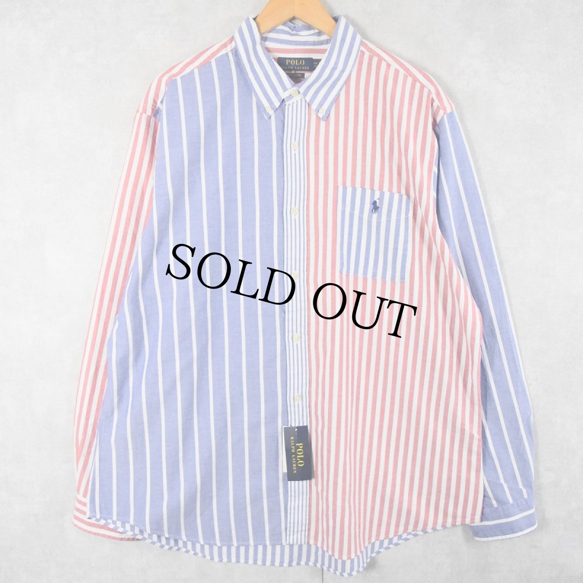 画像1: POLO Ralph Lauren クレイジーパターン コットンボタンダウンシャツ DEADSTOCK XXL (1)