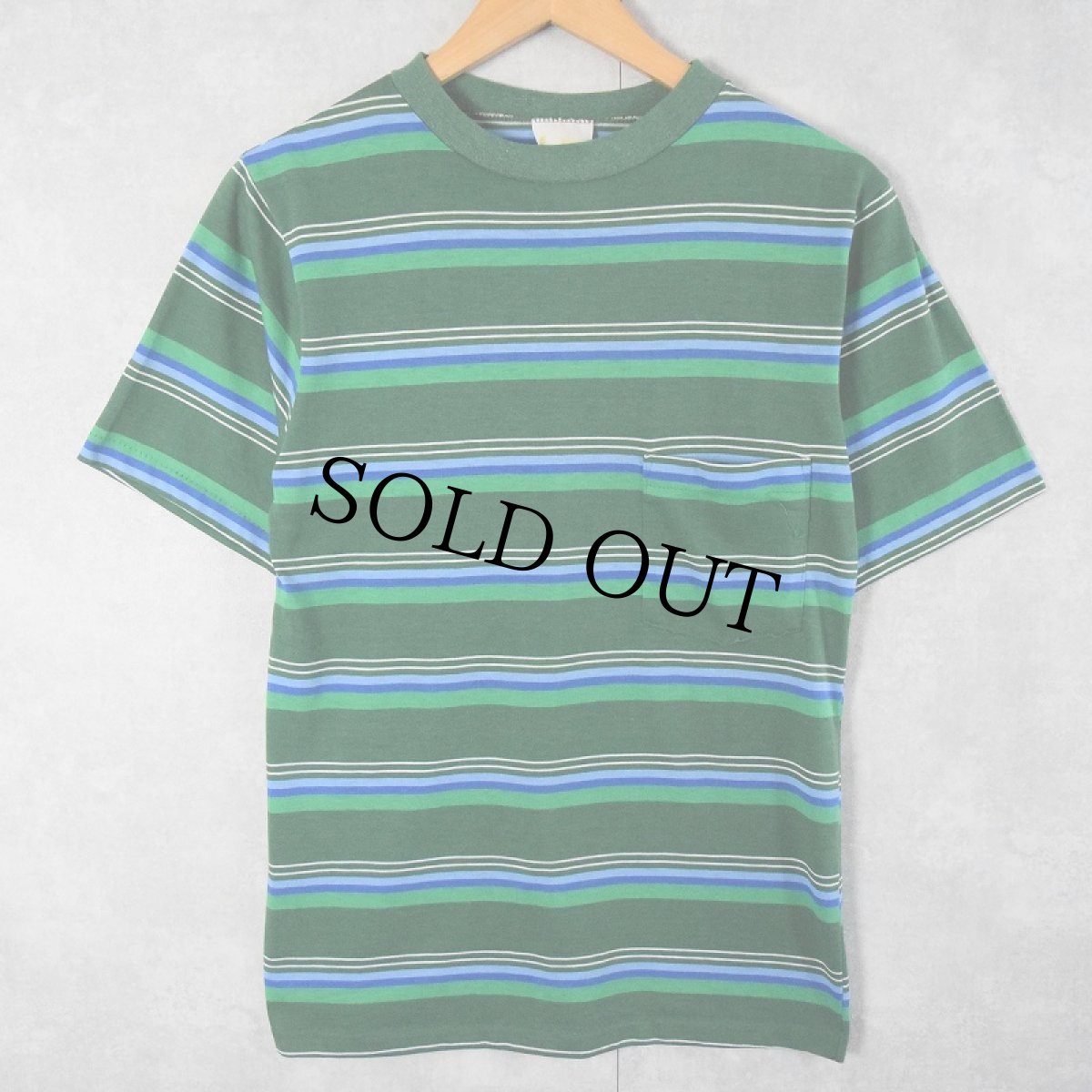 画像1: 70's Sears The Men's Store マルチボーダー柄 ポケットTシャツ S (1)