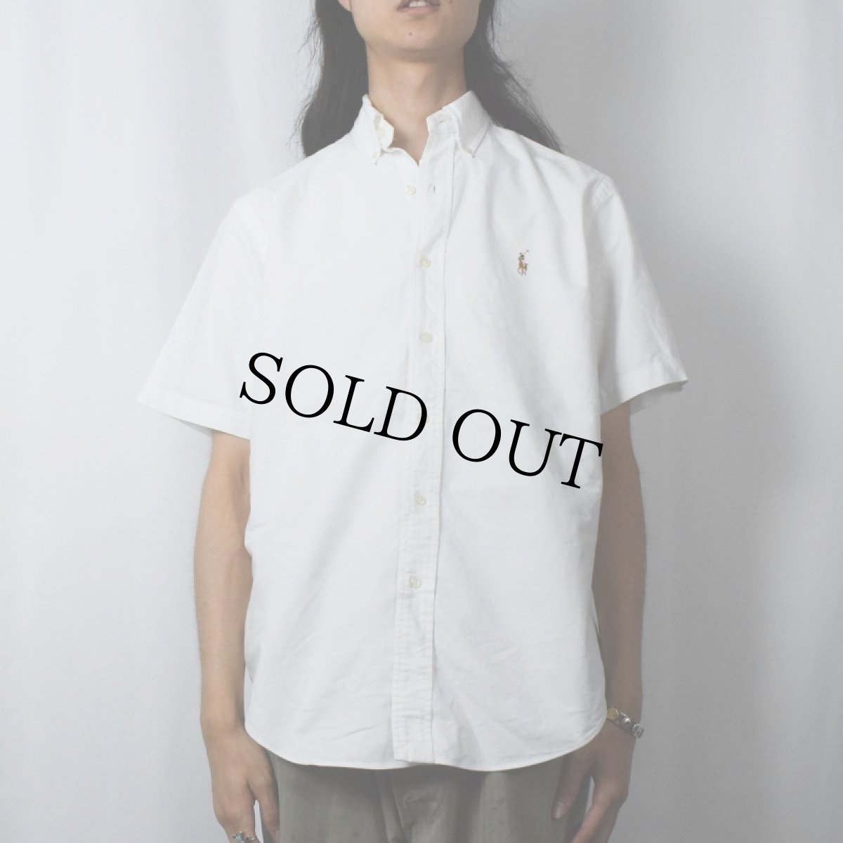 画像2: Ralph Lauren "CLASSIC FIT" ロゴ刺繍 コットンボタンダウンシャツ M (2)