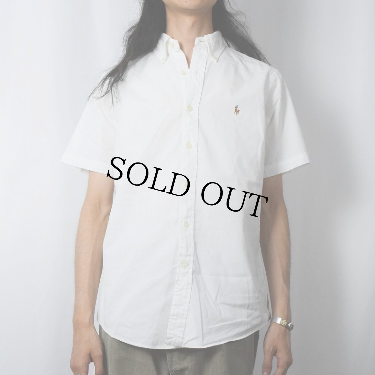 画像2: Ralph Lauren "CUSTOM FIT" ロゴ刺繍 コットンボタンダウンシャツ S (2)