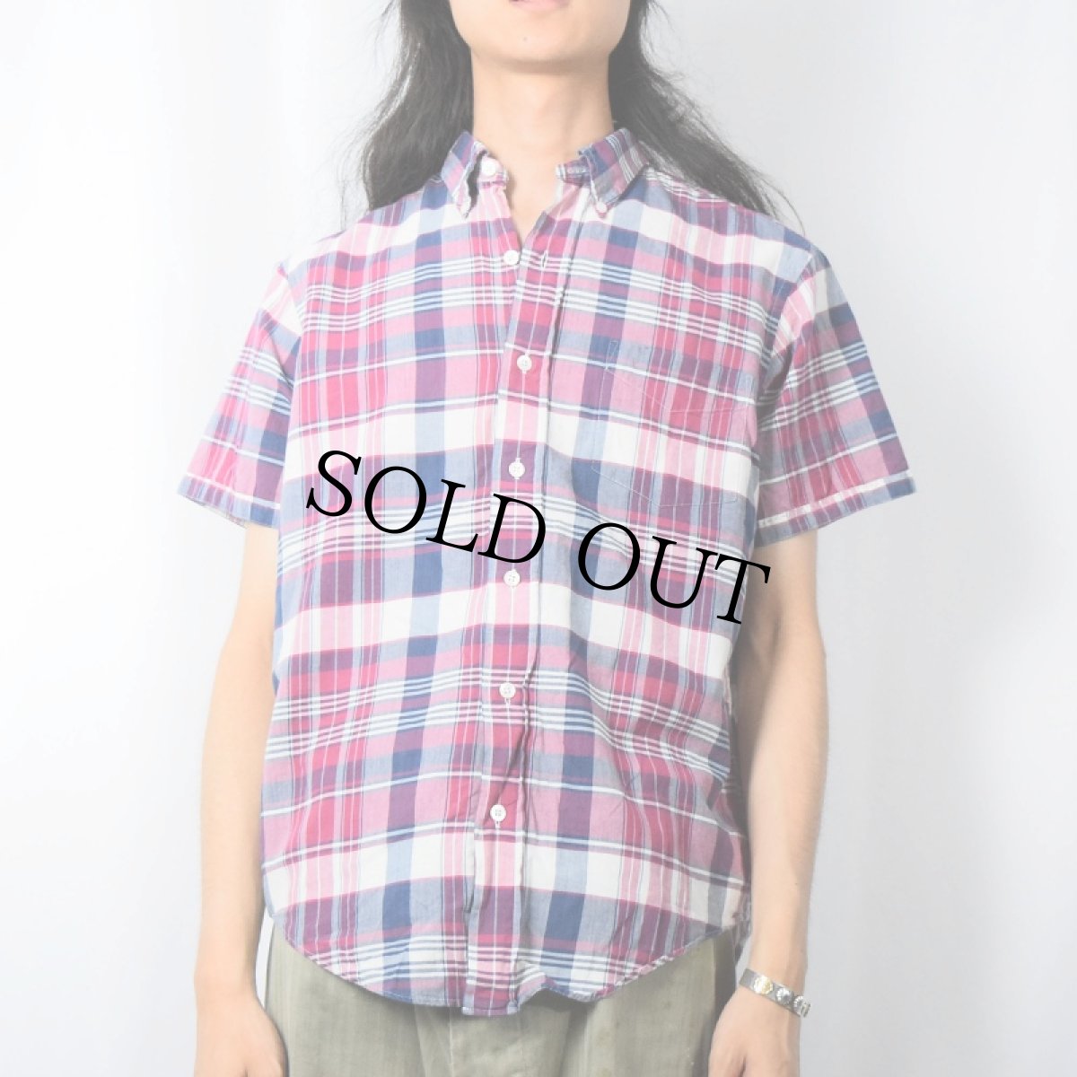 画像2: Ralph Lauren チェック柄 3点留め コットンボタンダウンシャツ M (2)