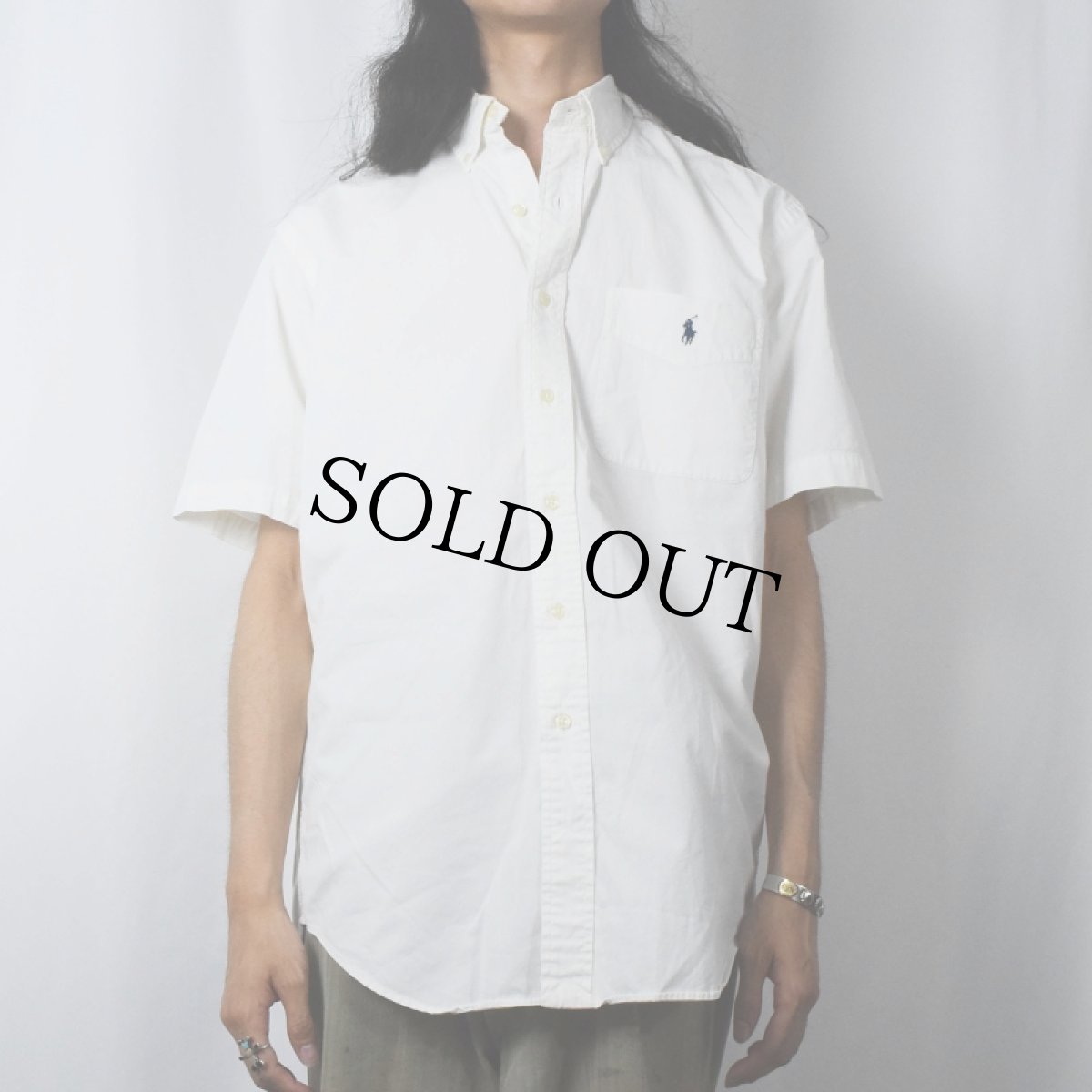 画像2: Ralph Lauren "BLAKE" ロゴ刺繍 コットンボタンダウンシャツ S (2)