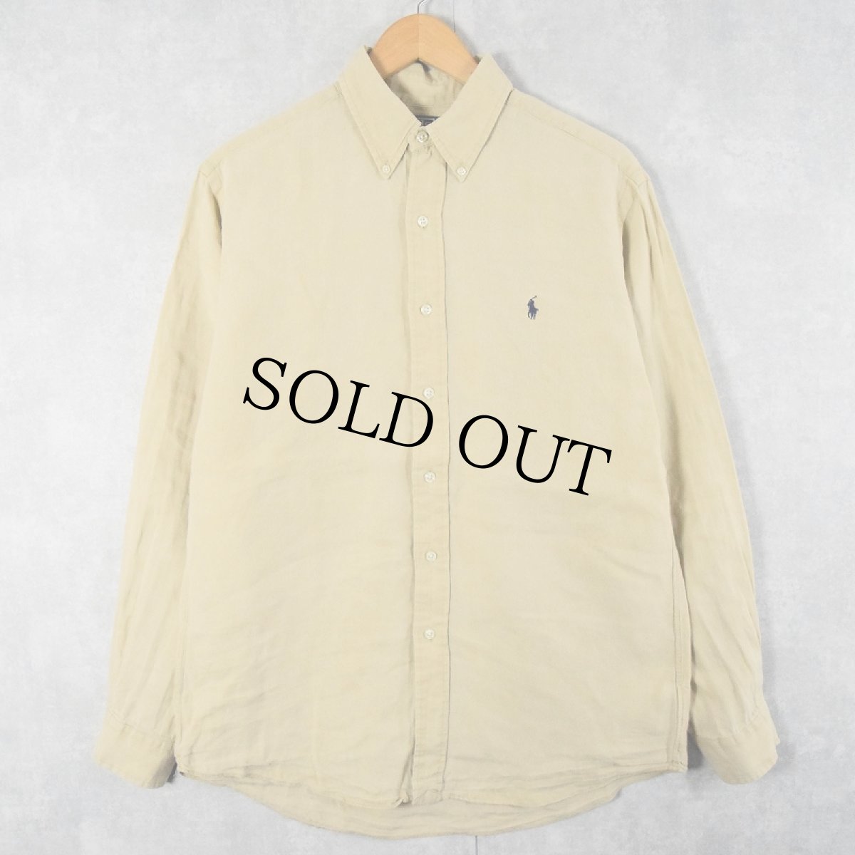画像1: POLO Ralph Lauren "ELLINGTON" ロゴ刺繍 リネン ボタンダウンシャツ M (1)