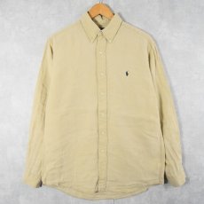 画像1: POLO Ralph Lauren "ELLINGTON" ロゴ刺繍 リネン ボタンダウンシャツ M (1)