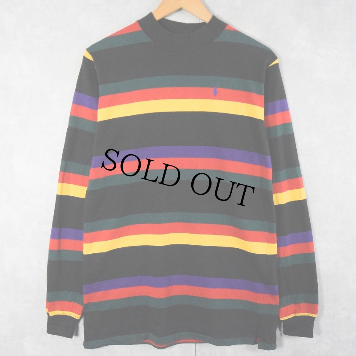 画像1: 80's POLO Ralph Lauren USA製 ロゴ刺繍 マルチボーダー柄ロンT XL (1)
