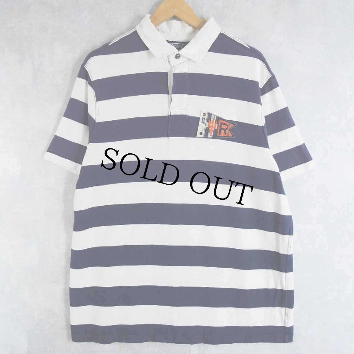 画像1: POLO Ralph Lauren "CUSTOM FIT" ボーダー柄 フラッグパッチ付きポロシャツ XL (1)