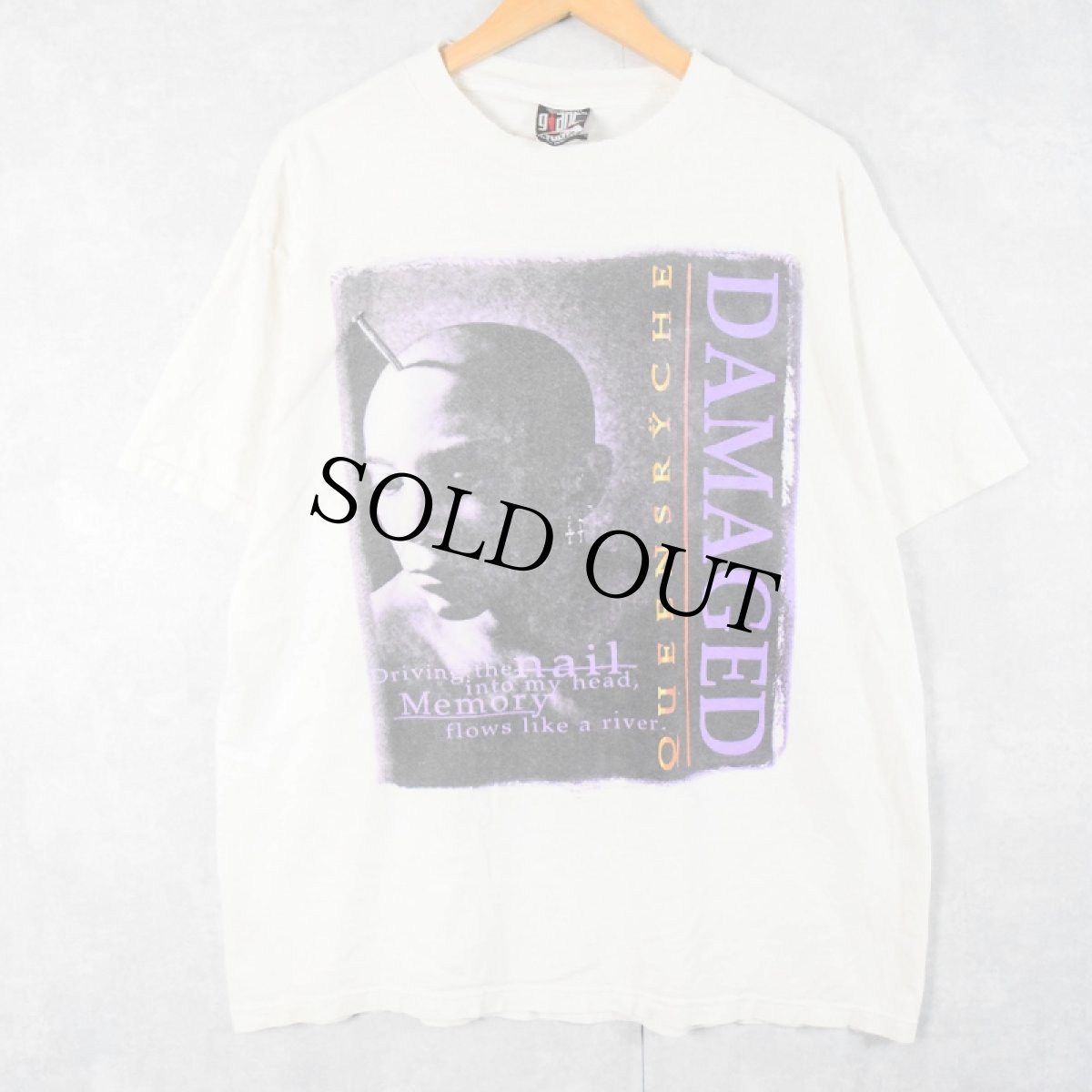 画像1: 90's DAMAGED "Queensryche" デスグラインド バンド アルバムプリントTシャツ XL (1)