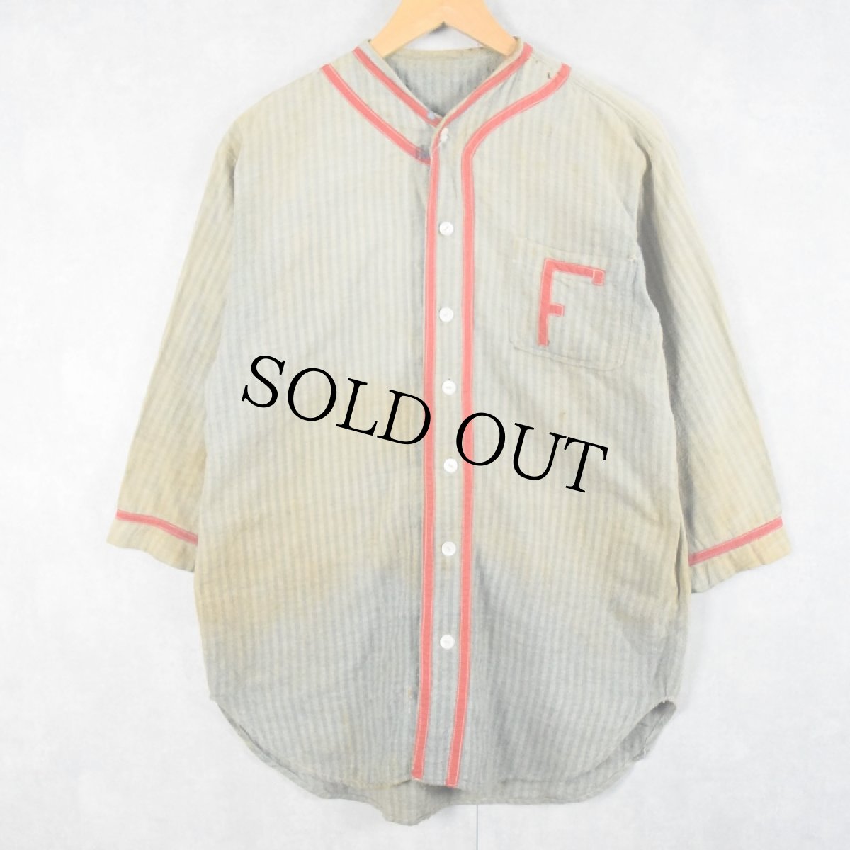 画像2: 30〜40's ストライプ柄 猫目ボタン ウールベースボールシャツ/パンツ SETUP (2)