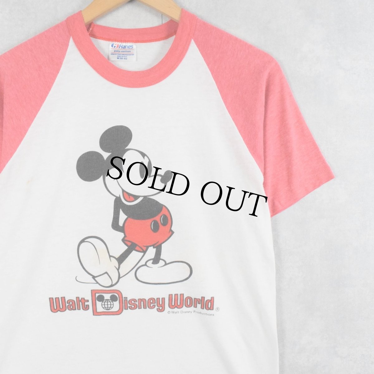 画像1: 80's Walt Disney World USA製 "MICKEY MOUSE" プリントラグランTシャツ M (1)