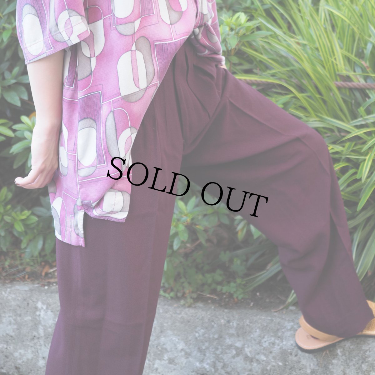 画像2: 90's KENZO JAPAN製 2タック ウール×レーヨンスラックス BURGUNDY W29 (2)