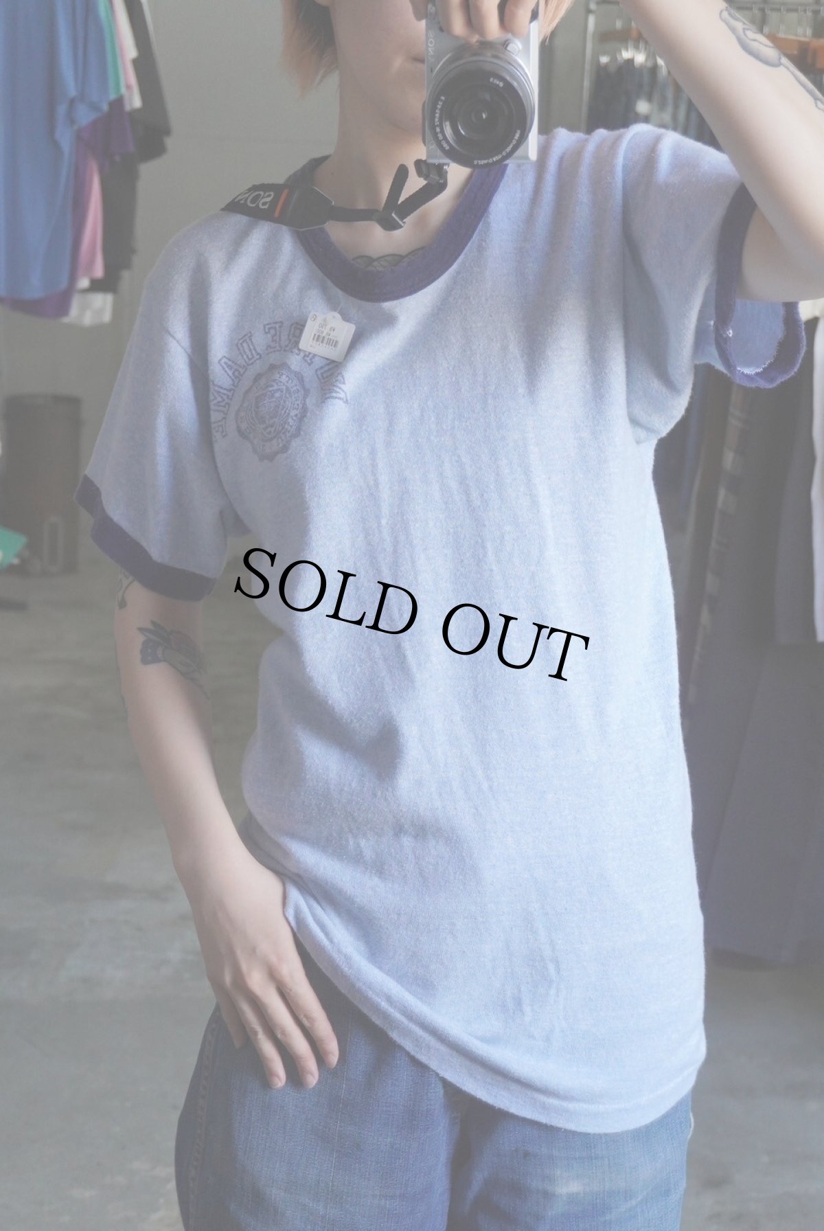 画像2: 【SALE】 60's Champion PRODUCTSタグ "NOTREDAME" プリントリンガーTシャツ M (2)