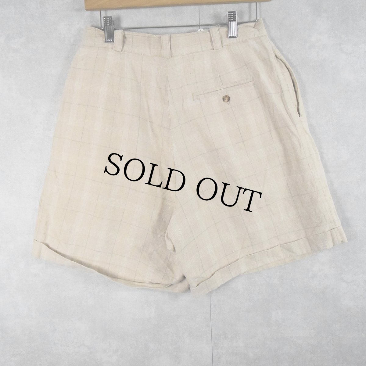 画像2: 80's Rafaella チェック柄 コットン×リネン 2タックショーツ W28 (2)