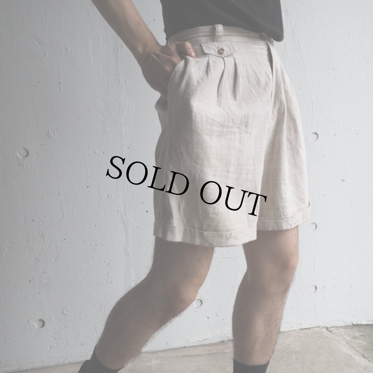 画像3: 80's Rafaella チェック柄 コットン×リネン 2タックショーツ W28 (3)