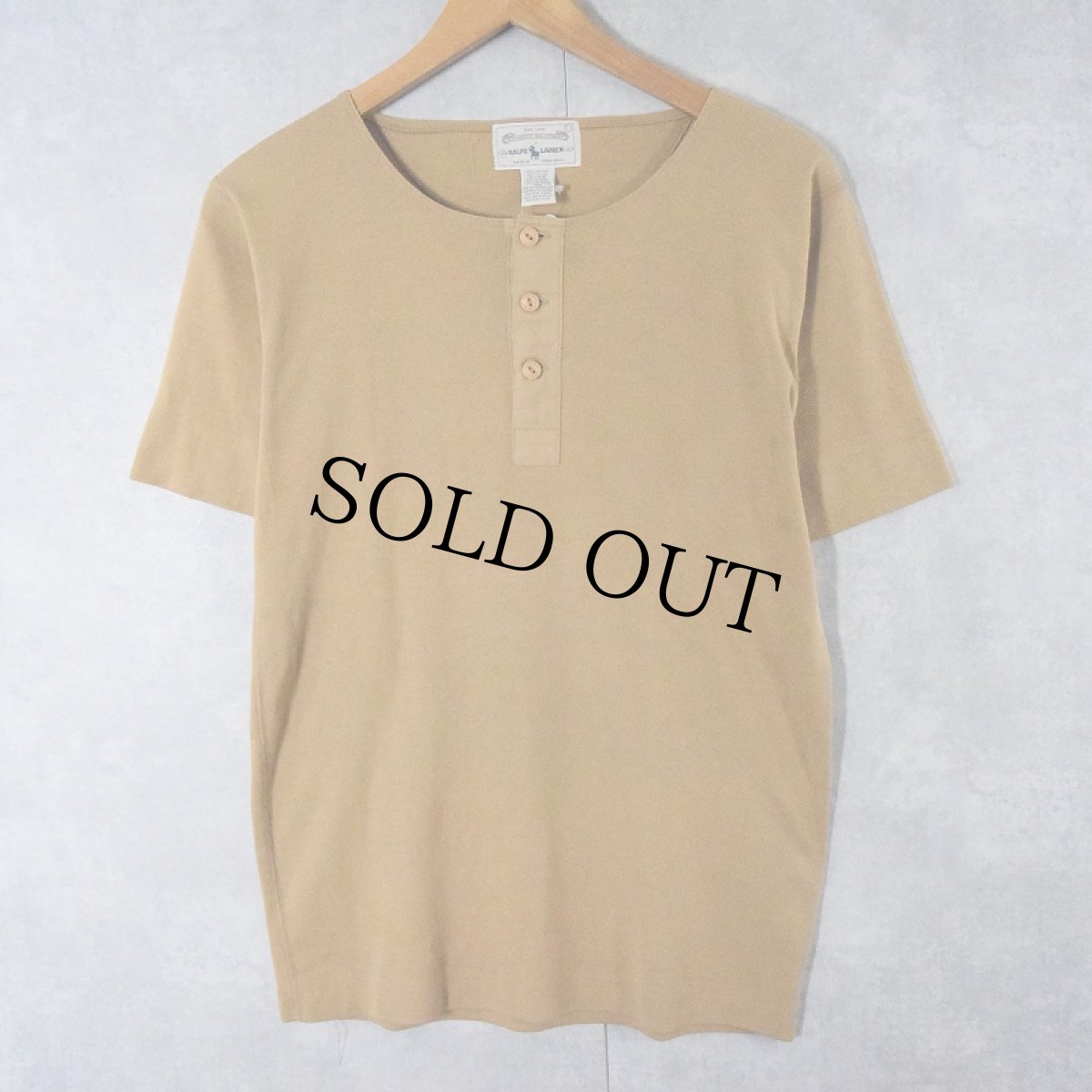 画像1: 90's〜 Ralph Lauren AUTHENTIC ROUGHWEAR 猫目ボタン ヘンリーネックリブニットTシャツ L (1)