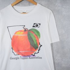 画像1: 90's USA製 "Georgia Tennis Association" フルーツ×テニスボール イラストプリントTシャツ L (1)