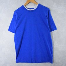 画像1: 90's FRUIT OF THE LOOM USA製 無地 レイヤードデザインTシャツ BLUE×GRAY M (1)