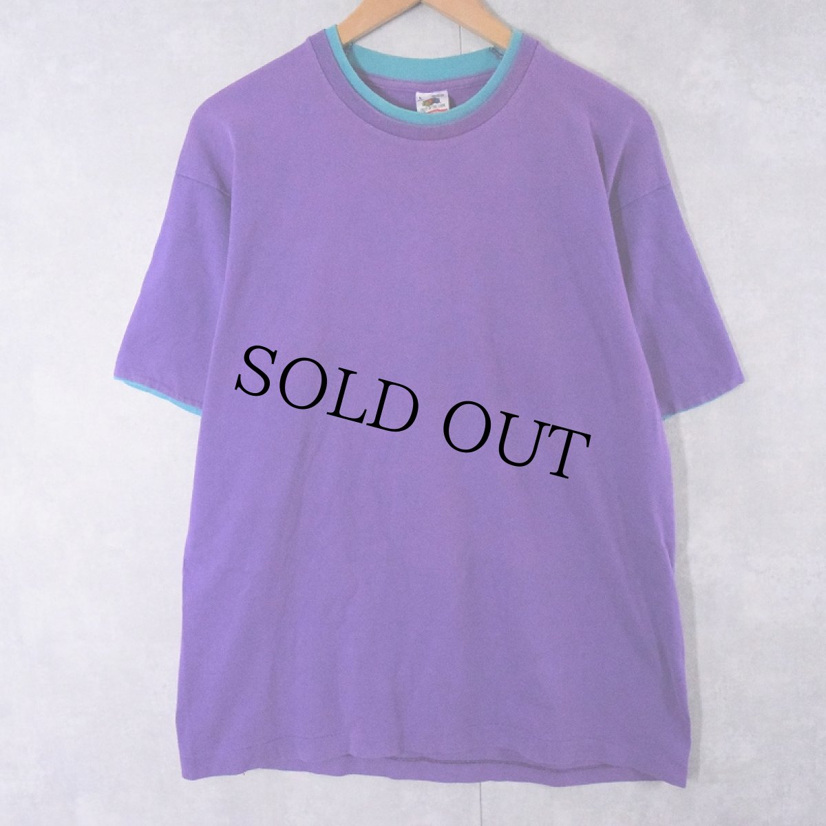 画像1: 90's FRUIT OF THE LOOM USA製 無地 レイヤードデザインTシャツ PURPLE×GREEN L (1)
