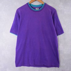 画像1: 90's FRUIT OF THE LOOM USA製 無地 レイヤードデザインTシャツ PURPLE×GREEN L (1)