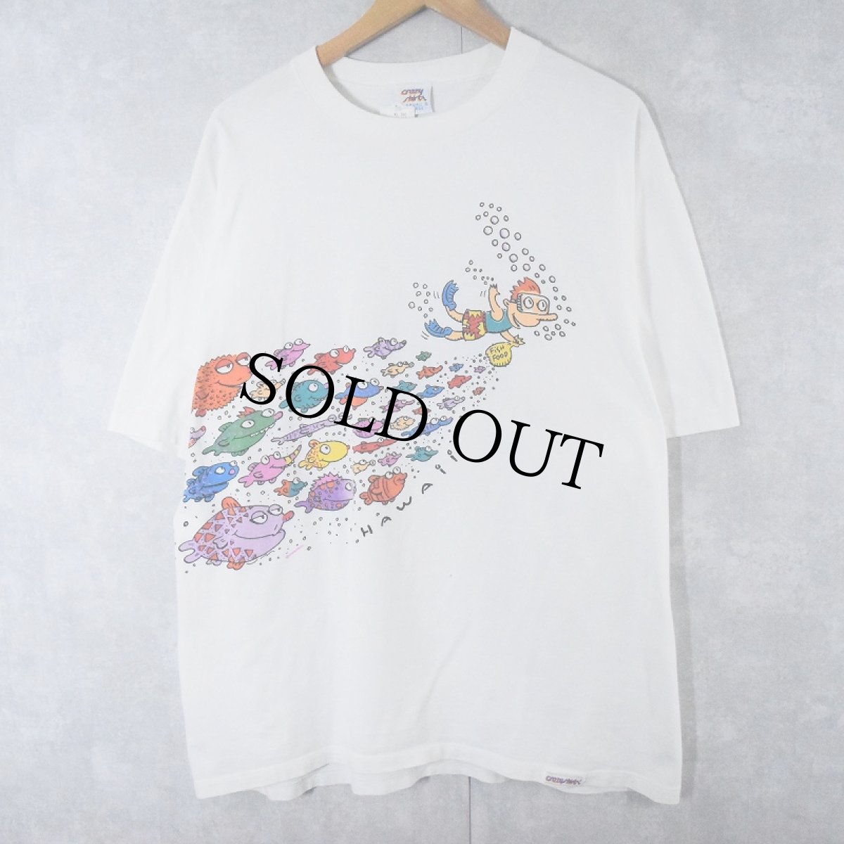 画像1: 90's Crazy Shirts USA製 魚イラスト 巻プリントTシャツ XL (1)