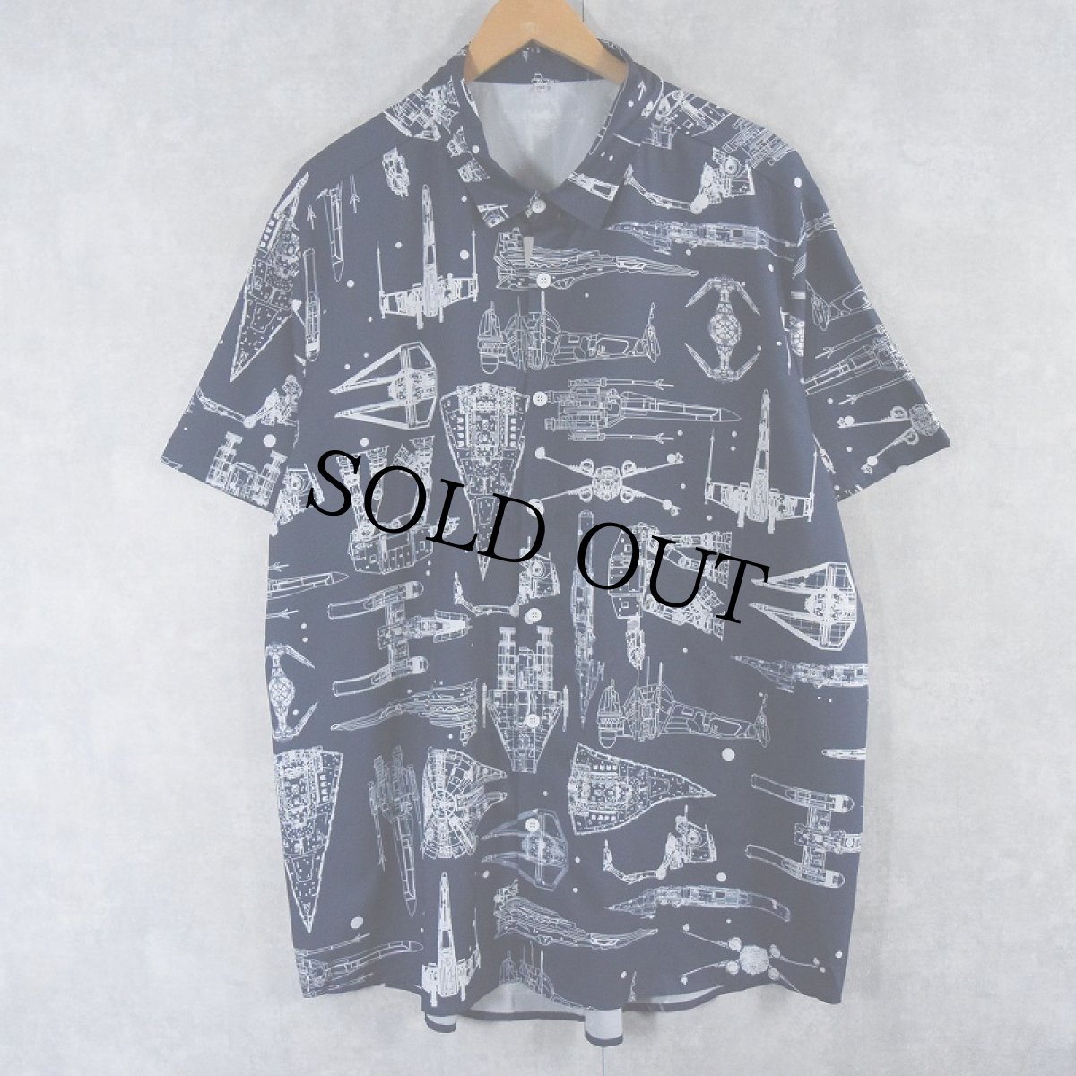 画像1: STAR WARS 宇宙船柄 シャツ NAVY 2XL (1)