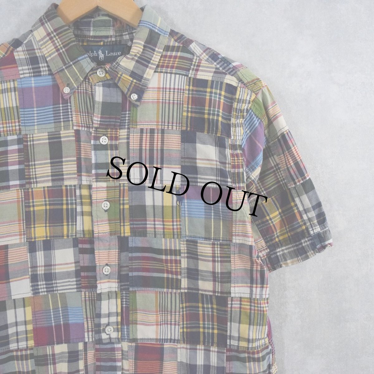 画像1: Ralph Lauren "CUSTOM FIT" インディアンマドラス パッチワーク コットンボタンダウンシャツ M (1)