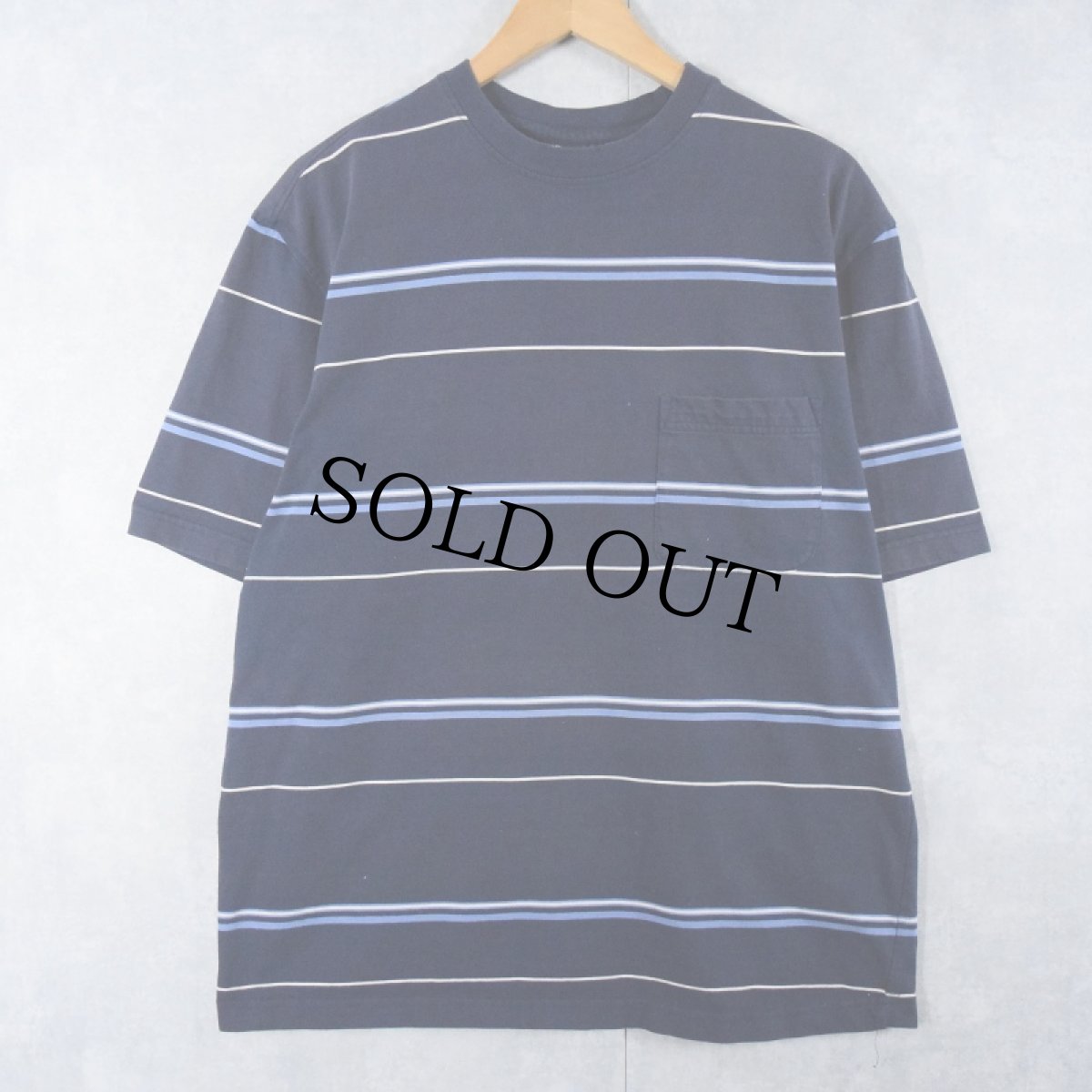 画像1: puritan ボーダー柄 ポケットTシャツ NAVY L (1)
