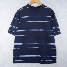 画像1: puritan ボーダー柄 ポケットTシャツ NAVY L (1)