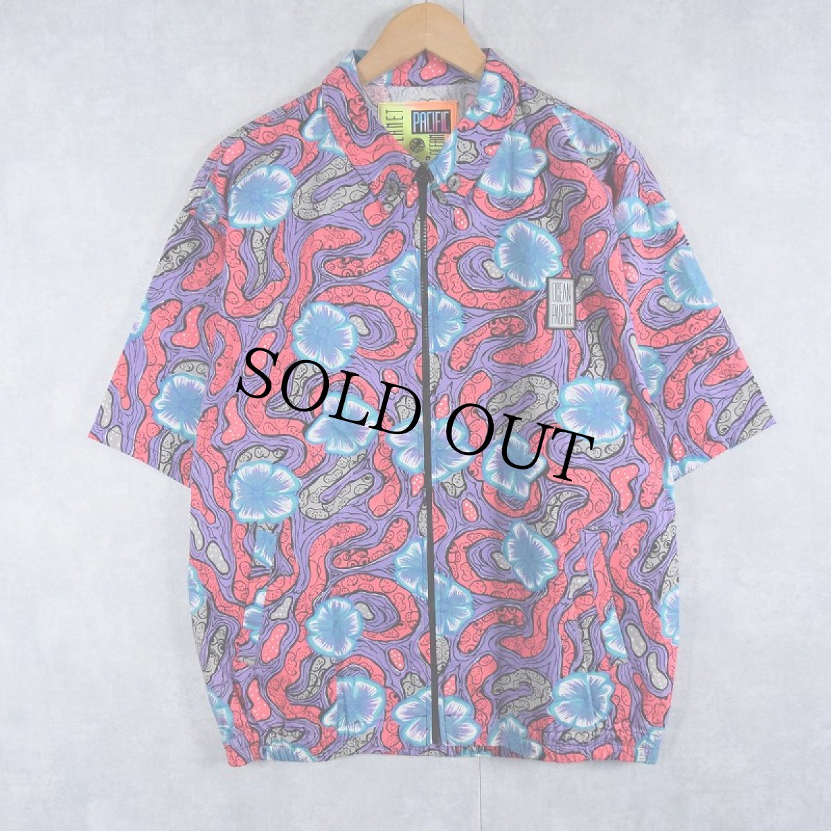 画像2: 90's Ocean Pacific 花柄 ボタンダウンジップシャツ L (2)