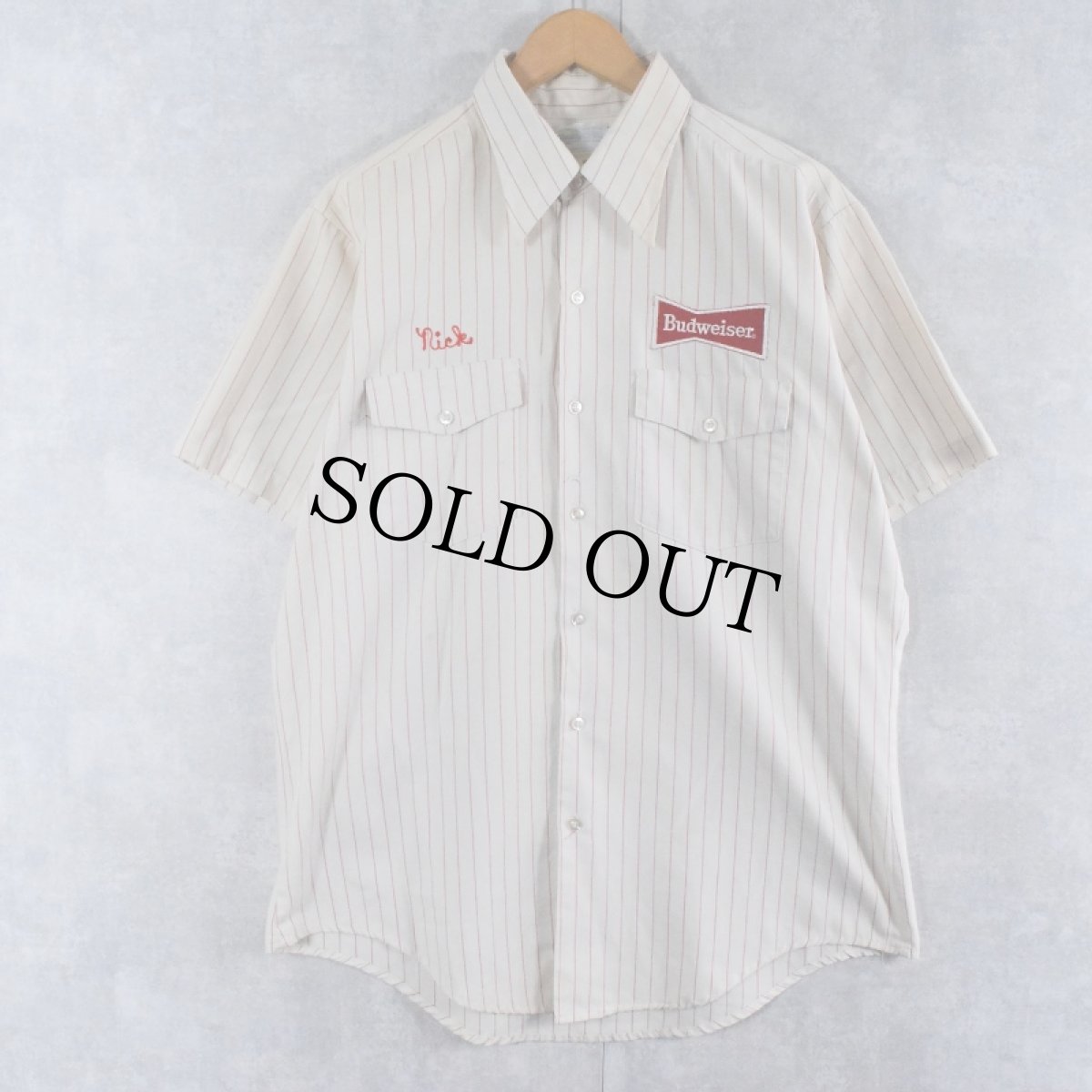 画像2: 70's RIVERSIDE USA製 "Budweiser" ストライプ柄 ロゴワッペン ワークシャツ SIZE16 1/2 (2)