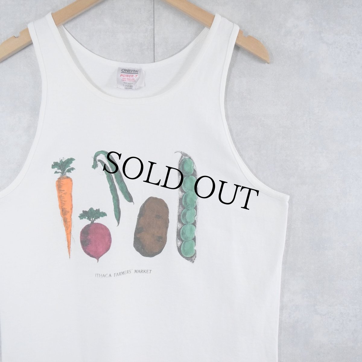 画像2: 90's USA製 ITHACA FARMERS' MARKET 野菜プリント タンクトップ L (2)