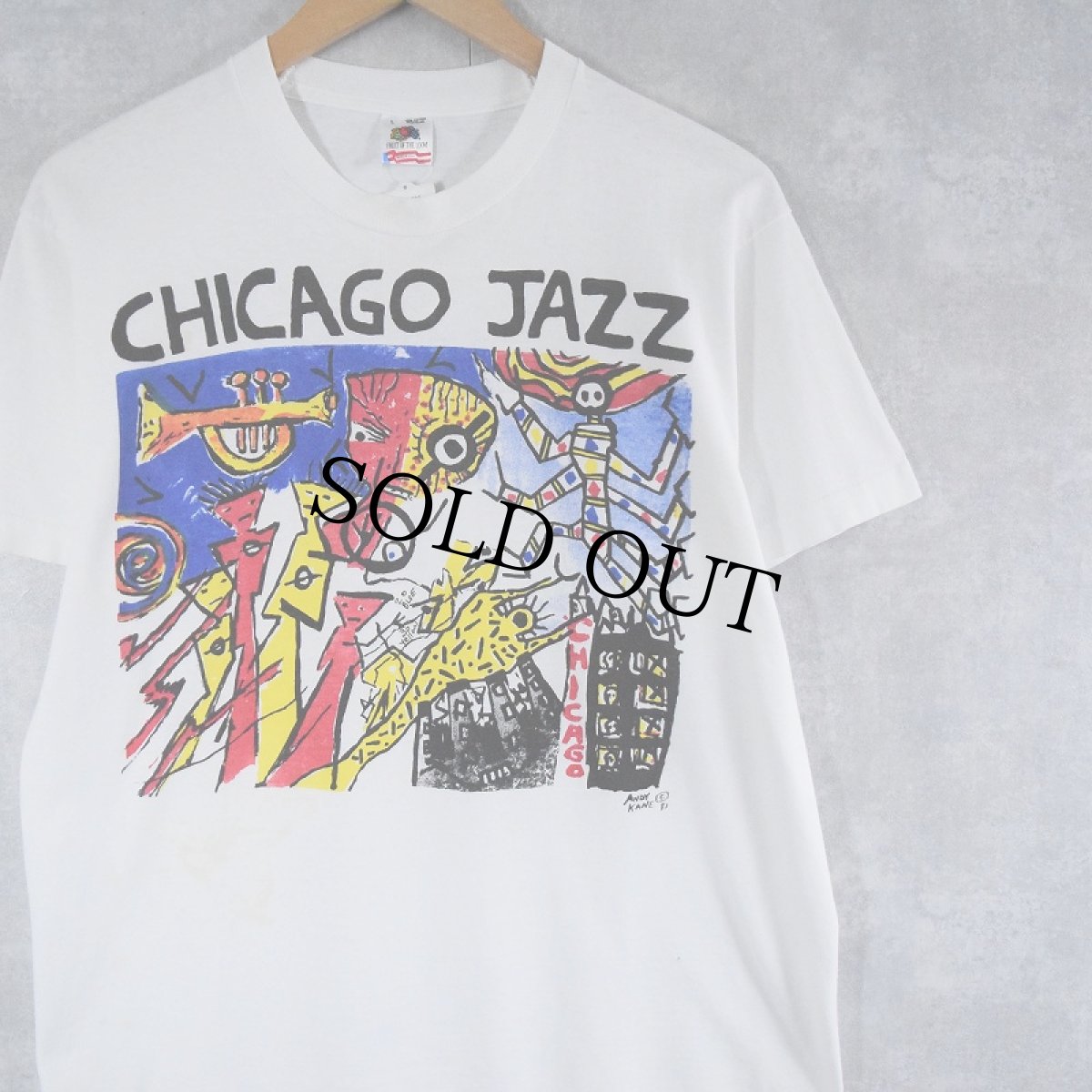 画像1: 90's CHICAGO JAZZ by ANDY KANE USA製 アートプリントTシャツ L (1)