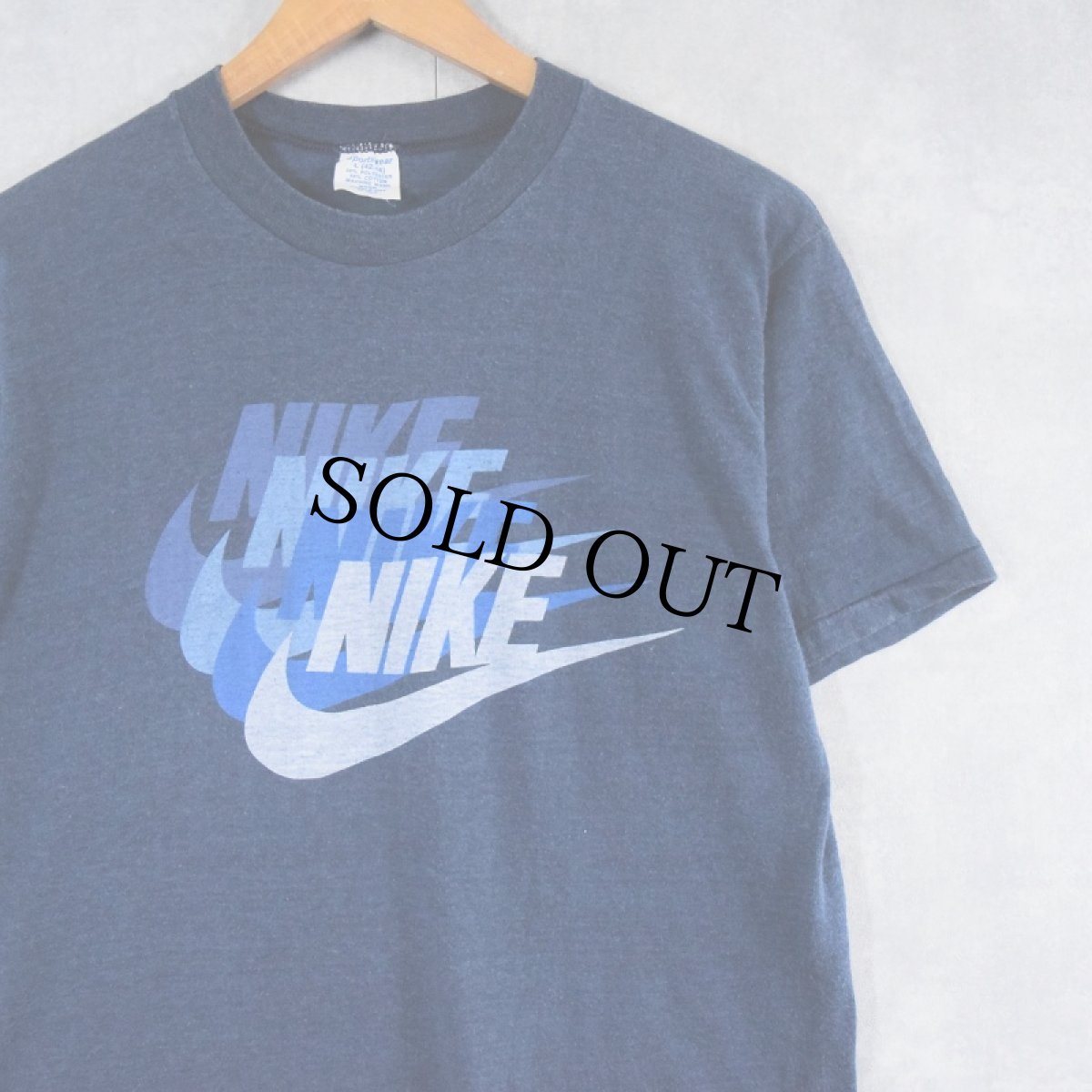 画像1: 70〜80's NIKE 社外タグ 4連ロゴプリントTシャツ NAVY L (1)