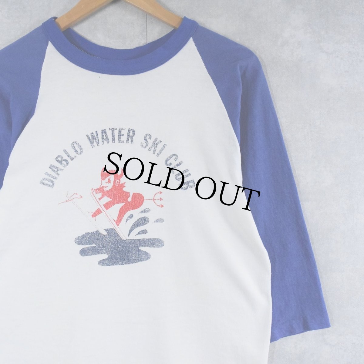 画像1: 70's RUSSELL ATHLETIC USA製 "DIABLO WATER SKI CLUB" プリントラグランTシャツ L (1)