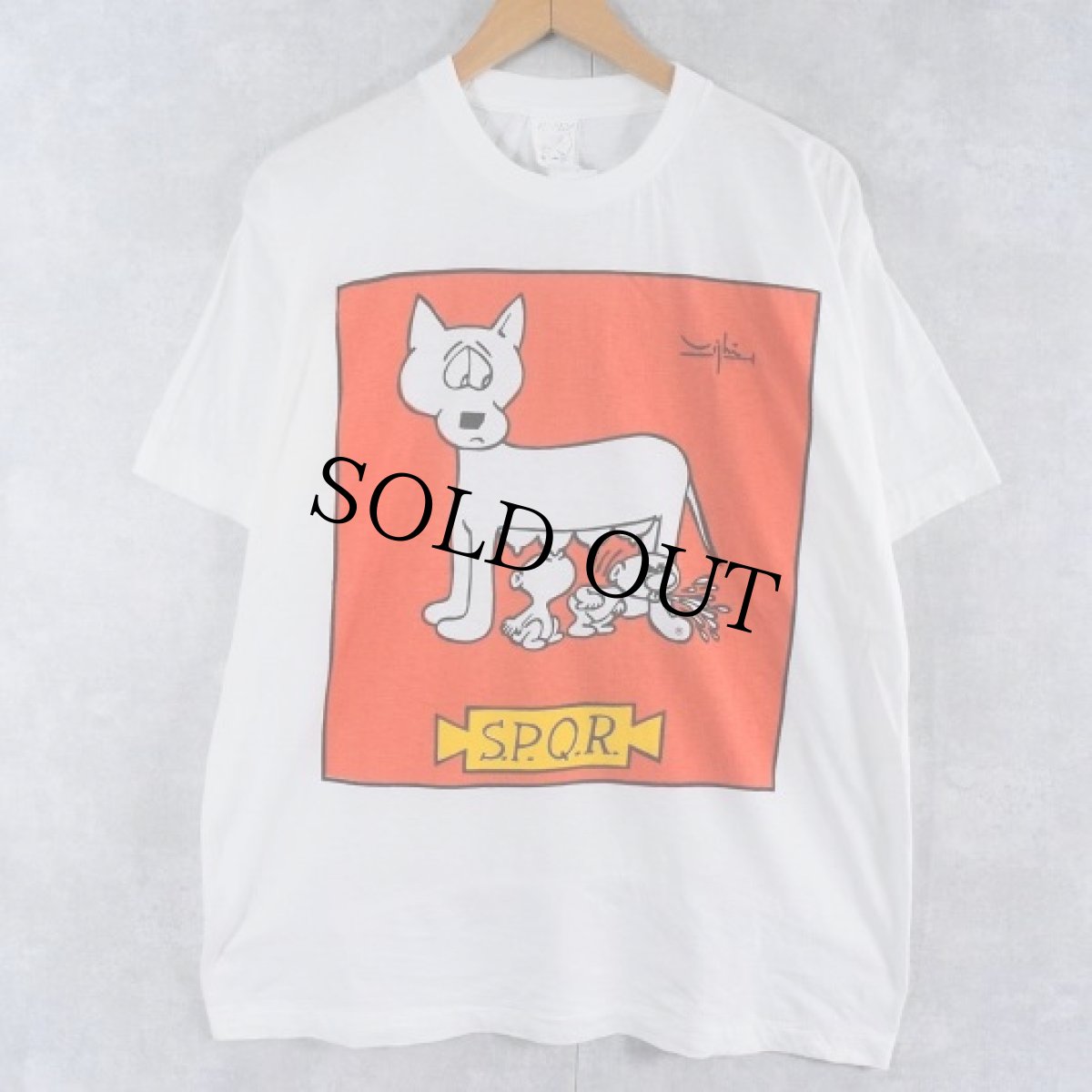 画像1: 【SALE】 90's S.P.Q.R. "Romulus and Remus" ローマの建国神話 シュールイラストプリントTシャツ XL (1)