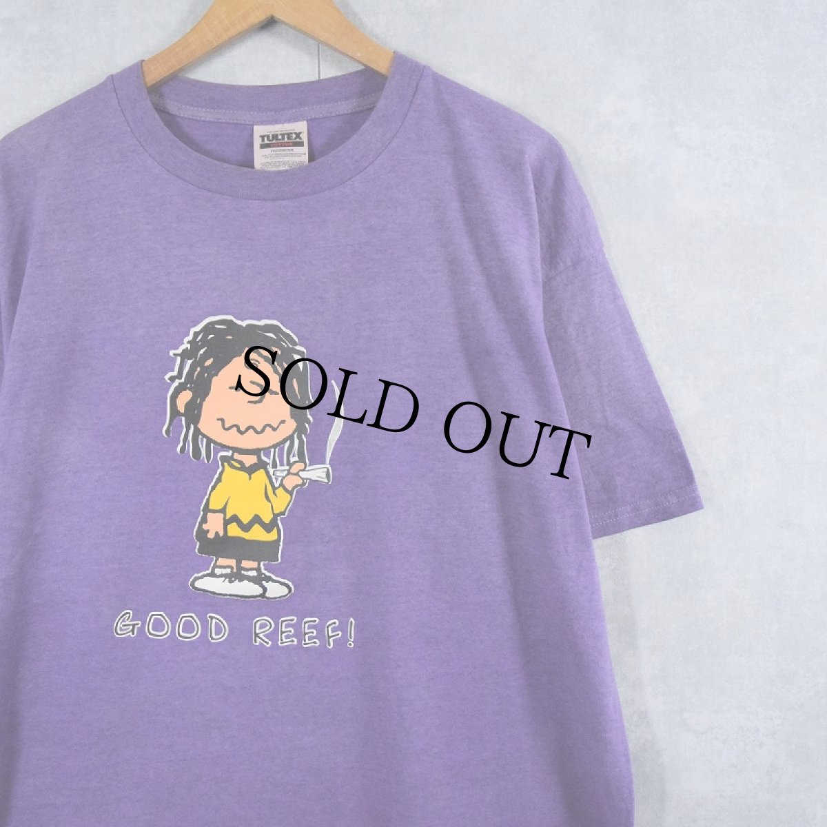 画像1: PEANUTS "Charlie Brown" ガンジャパロディ 後染めプリントTシャツ XL (1)