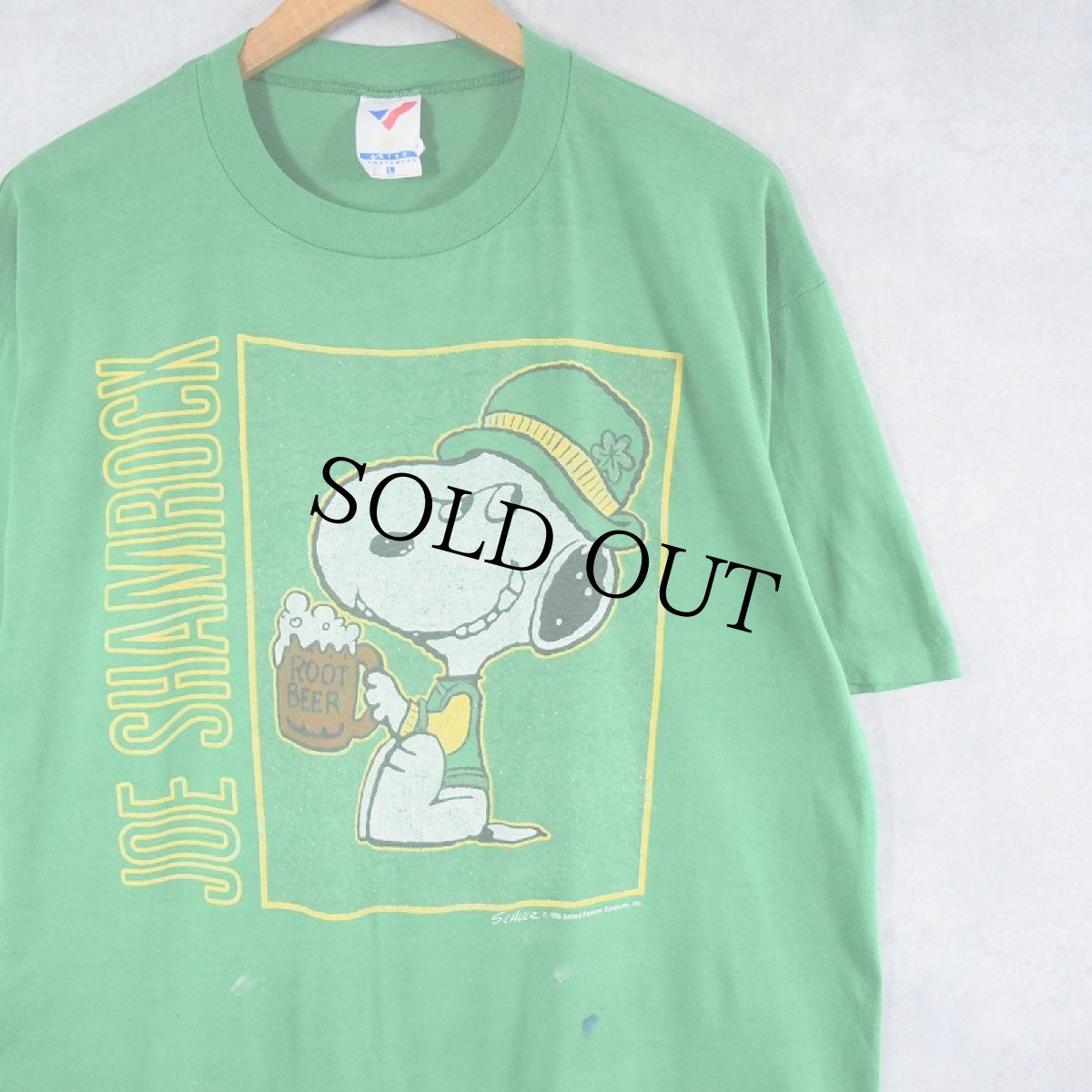 画像1: 80〜90's SNOOPY USA製 "JOE SHAMROCK" ラメプリント キャラクターTシャツ L (1)