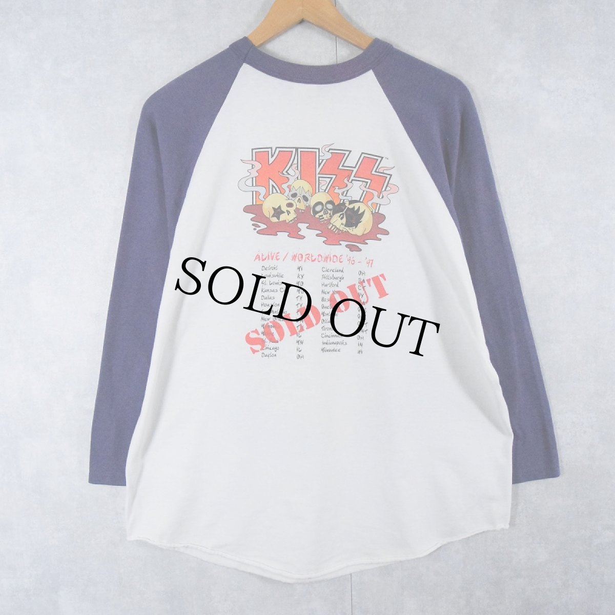 画像2: 90's KISS USA製 "ALIVE WORLDWIDE '96-'97" ハードロックバンドツアーラグランTシャツ XL (2)