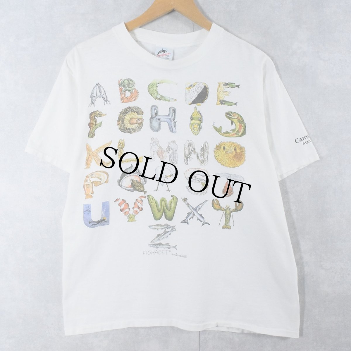 画像1: 90's Mindy Matthews "FISHABET" 魚アートプリントTシャツ L (1)