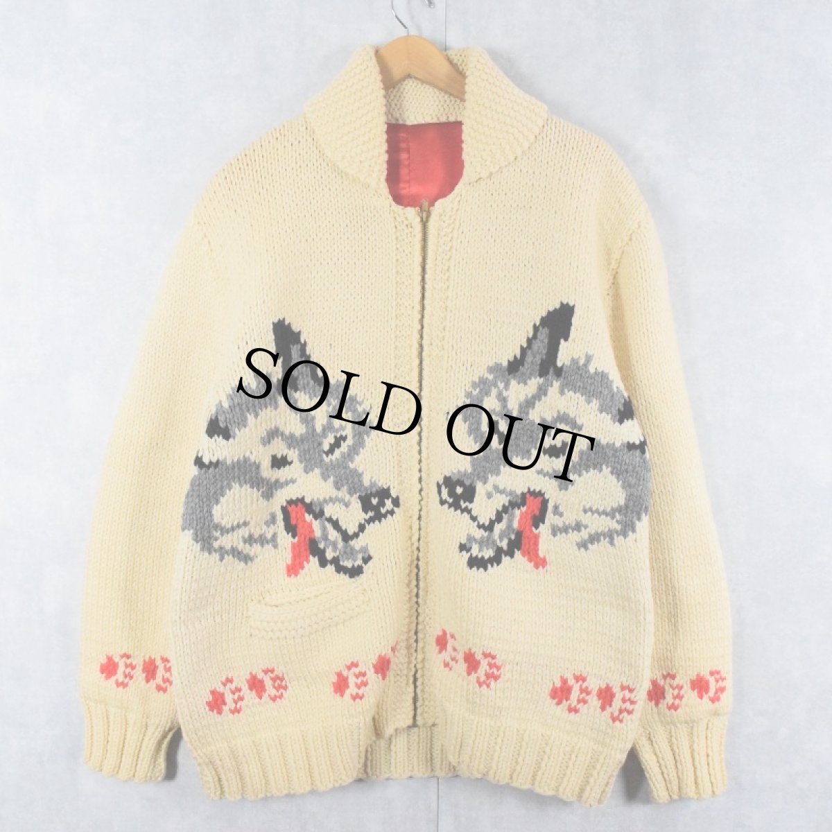 画像2: 60's〜 ウルフ柄 カウチンニットジャケット (2)