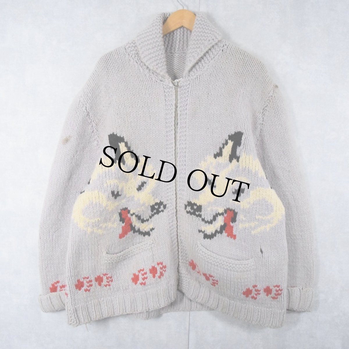 画像2: 60's〜 ウルフ柄 カウチンニットジャケット (2)