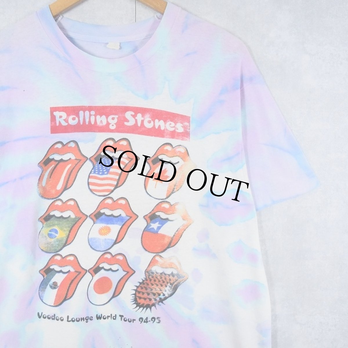 画像1: 90's The Rolling Stones "Voodoo Lounge World Tour 94-95" ロックバンドツアー タイダイTシャツ (1)