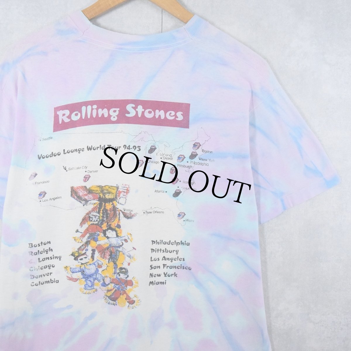 画像2: 90's The Rolling Stones "Voodoo Lounge World Tour 94-95" ロックバンドツアー タイダイTシャツ (2)