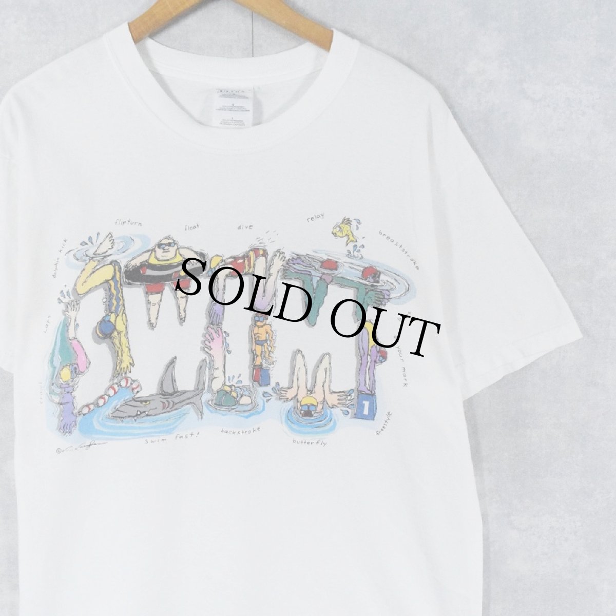 画像1: スイミングイラスト プリントTシャツ L (1)