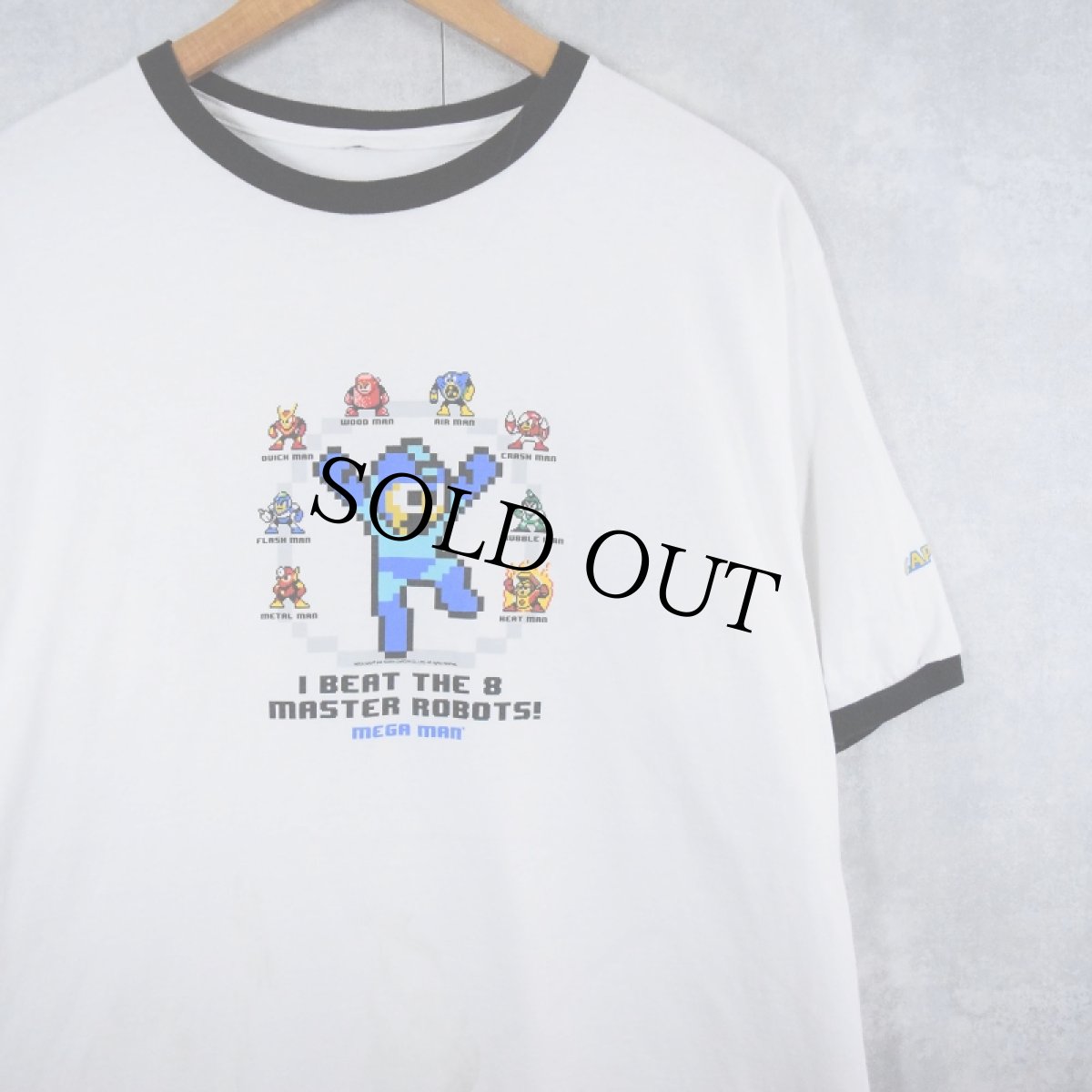 画像1: 2000's MEGA MAN "I BEAT THE 8 MASTER ROBOTS !" ゲームキャラクターリンガーTシャツ  (1)