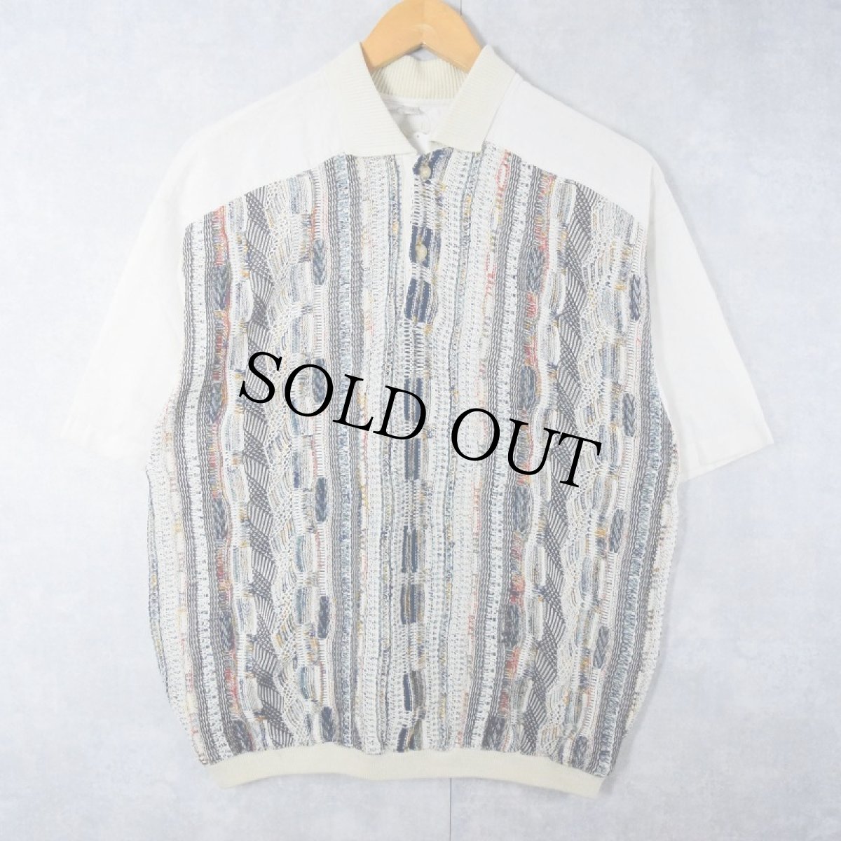 画像1: 【SALE】 signe incognito ニット切り替え リネンポロシャツ S (1)